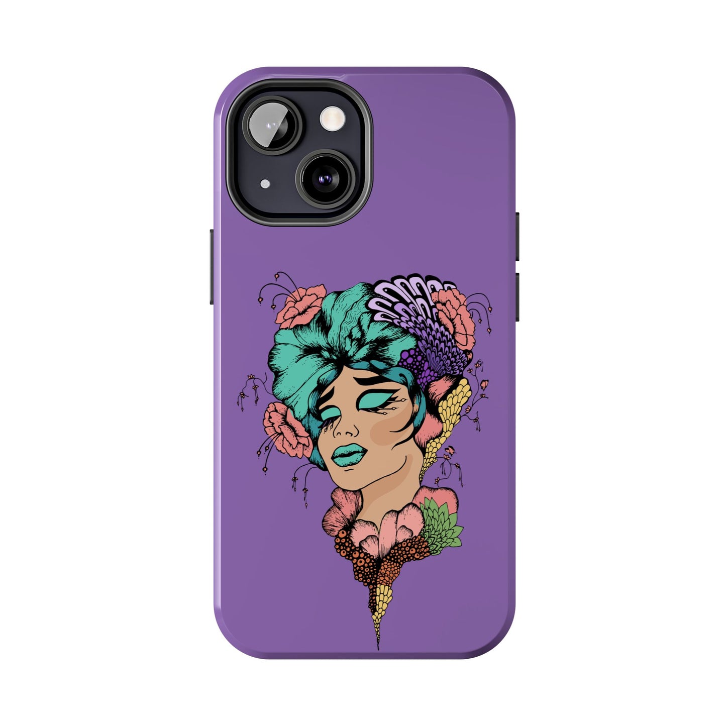 Floral Dreamer Tough Phone Case — Purple Artistic Woman Illustration, Protective iPhone Cover