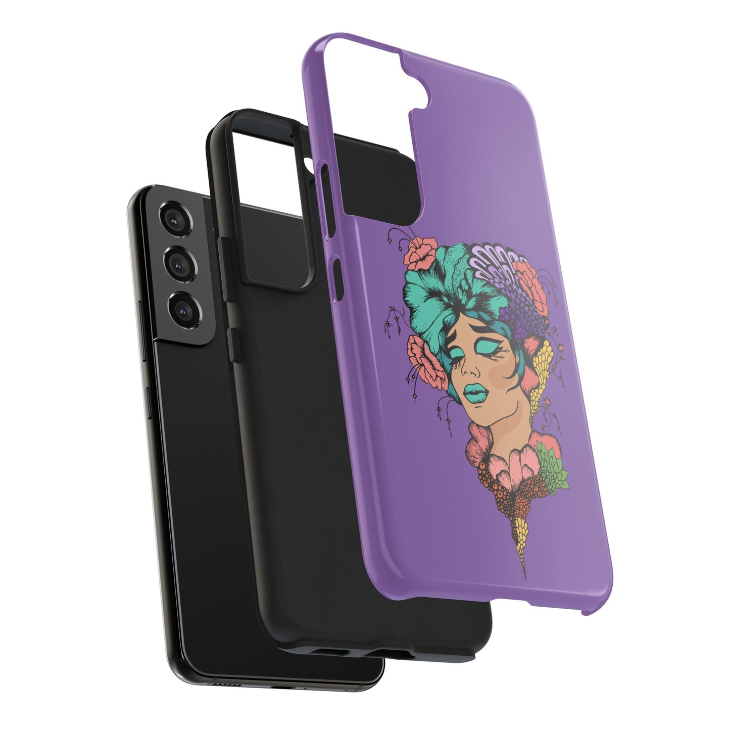 Floral Dreamer Tough Phone Case — Purple Artistic Woman Illustration, Protective iPhone Cover
