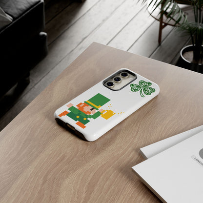 St. Patrick’s Pixel Leprechaun Phone Case — Cute Retro Gaming Clover Design