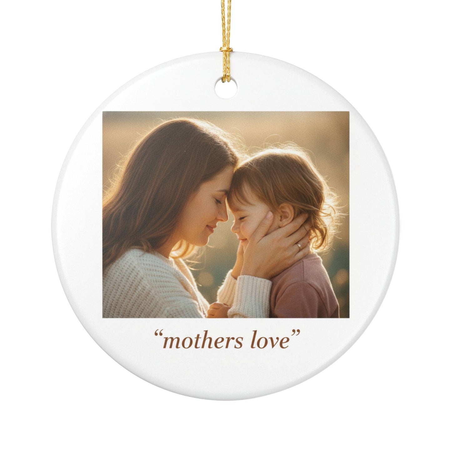 Heart Photo Ornament - "Mothers Love" Ceramic Keepsake for Mom, Personalized Mother's Day Gift