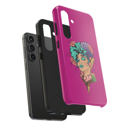 Floral Muse Tough Phone Case — Bold Pink Artistic Portrait Phone Cover