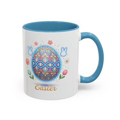 Easter Egg Accent Coffee Mug — Colorful Floral Bunny Design (11/15oz)