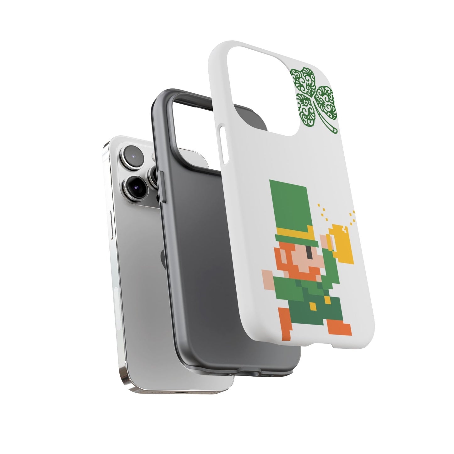 St. Patrick’s Pixel Leprechaun Phone Case — Cute Retro Gaming Clover Design