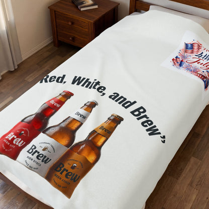 4th of July Velveteen Plush Blanket – "Red, White, and Brew" Beer Design