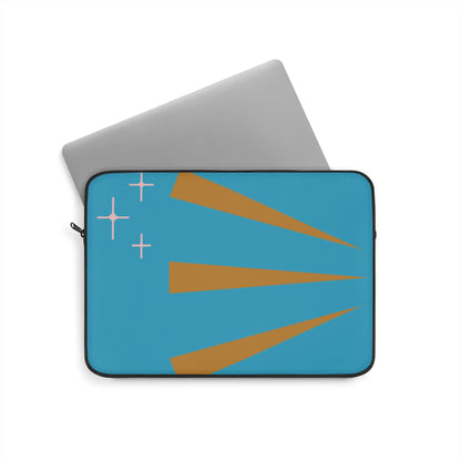 Retro Sunburst Laptop Sleeve — Mid-Century Blue & Gold Design