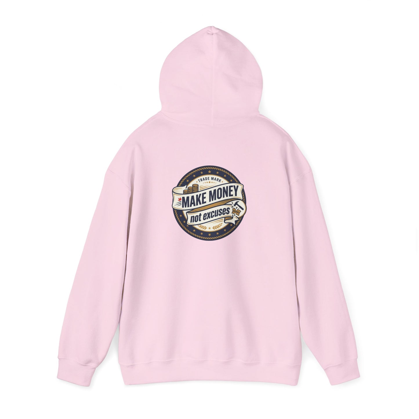 Make Money Not Excuses Hoodie — Motivational Vintage Badge Hooded Sweatshirt