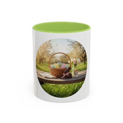 Easter Basket Coffee Mug — Spring Pastel Egg Design (11/15oz Accent Mug)