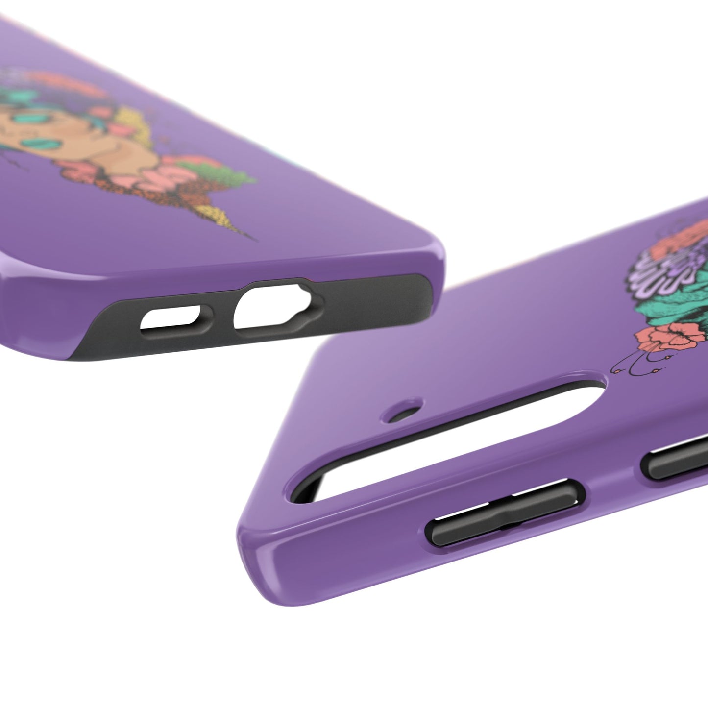 Floral Dreamer Tough Phone Case — Purple Artistic Woman Illustration, Protective iPhone Cover