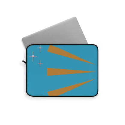 Retro Sunburst Laptop Sleeve — Mid-Century Blue & Gold Design