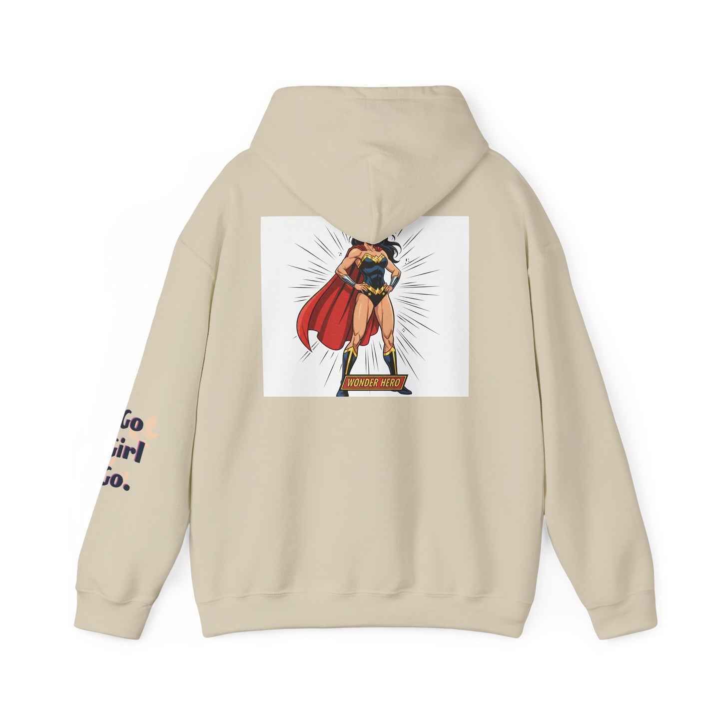 Wonder Woman Hoodie — Vintage Superhero Graphic Sweatshirt ('Go girl' sleeve)