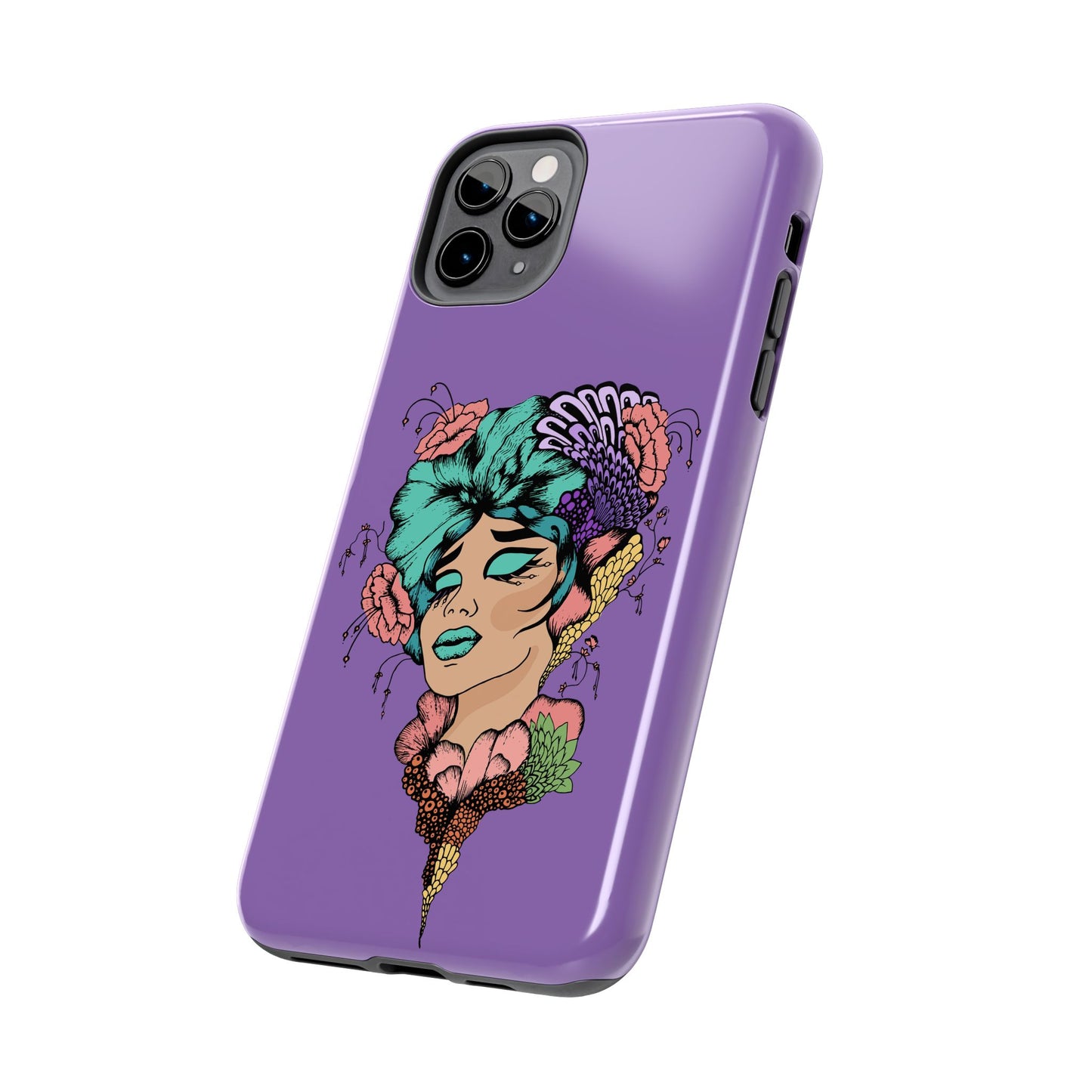 Floral Dreamer Tough Phone Case — Purple Artistic Woman Illustration, Protective iPhone Cover