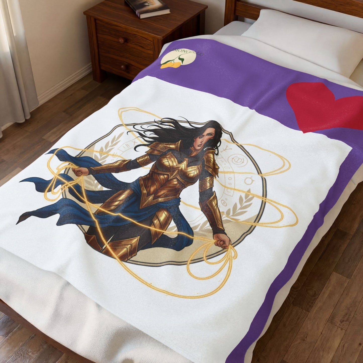 Wonder Warrior Velveteen Plush Blanket — Heroine Armor Illustration Throw for Fans