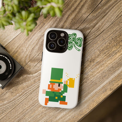 St. Patrick’s Pixel Leprechaun Phone Case — Cute Retro Gaming Clover Design