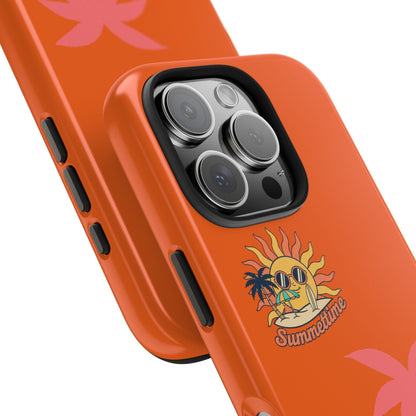 Summertime Palm Tough Phone Case — Retro Sun & Pink Palm Tropical Protective Cover