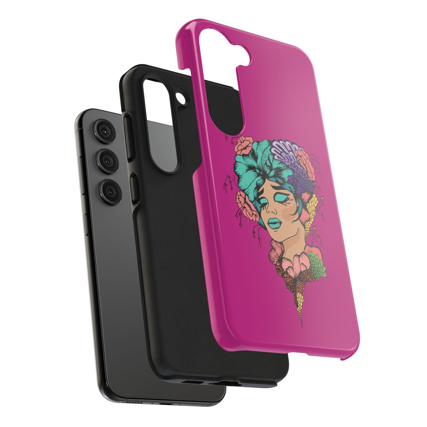 Floral Muse Tough Phone Case — Bold Pink Artistic Portrait Phone Cover
