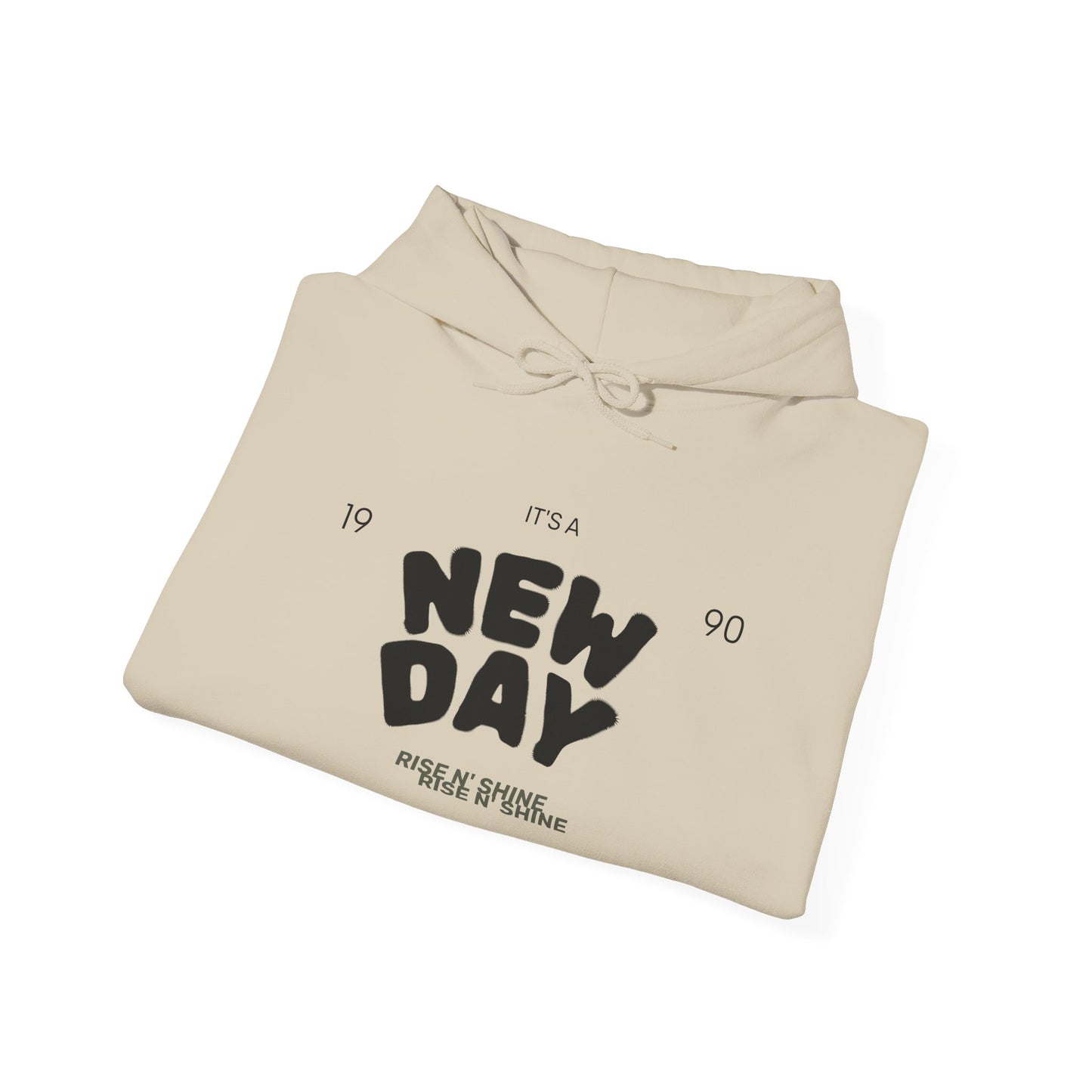 New Day Hoodie — "New Day" Graphic Pullover with Star & Heart Sleeve Accents