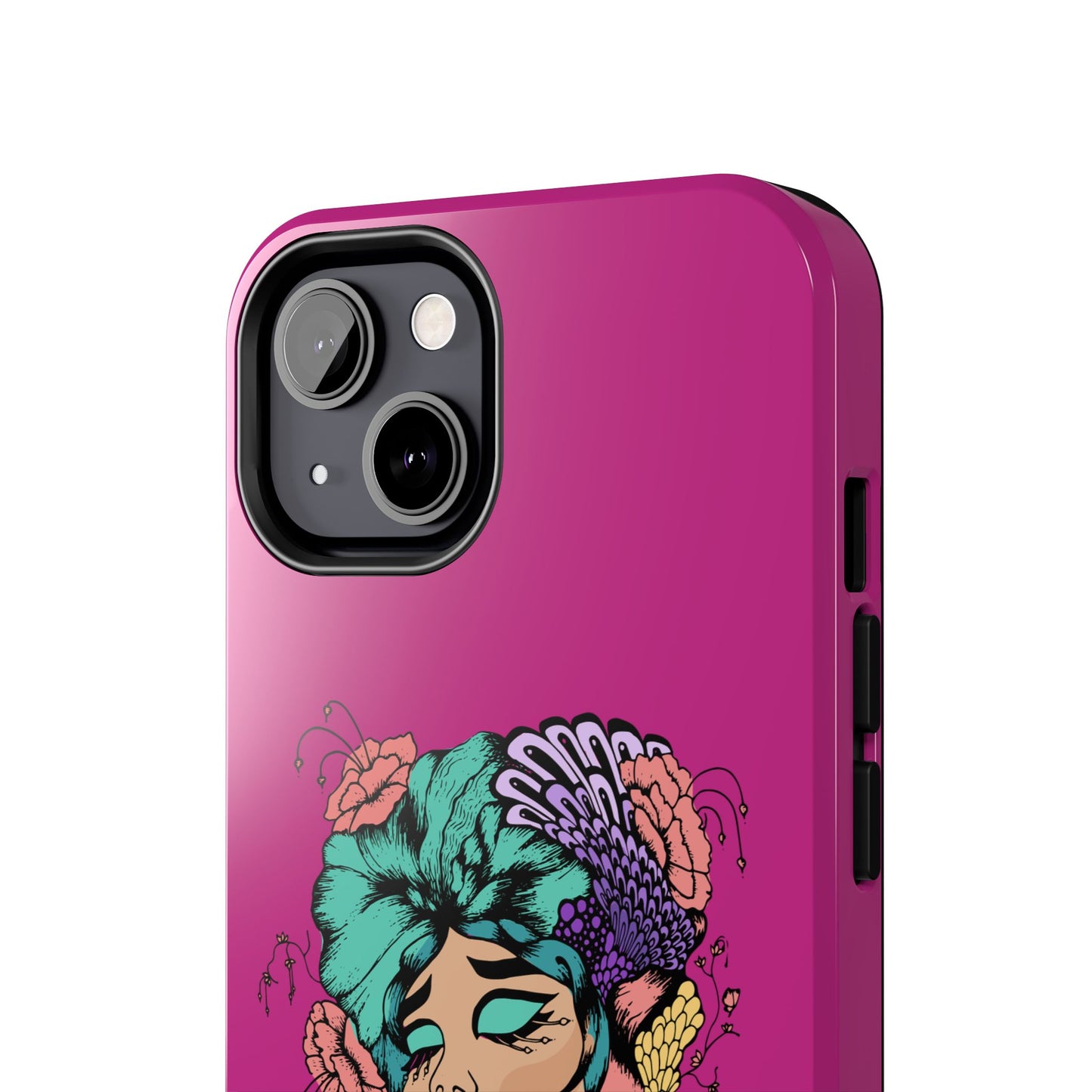 Floral Muse Tough Phone Case — Bold Pink Artistic Portrait Phone Cover