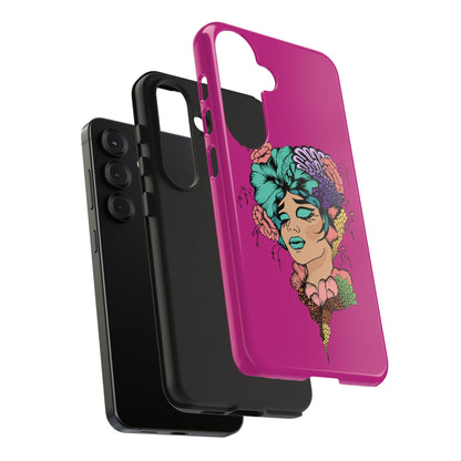 Floral Muse Tough Phone Case — Bold Pink Artistic Portrait Phone Cover