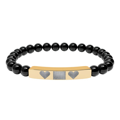 Engravable Natural Stone Bar Bracelet — Personalized Heart Stretch Bead Bracelet I LOVE YOU MOM WITH HEARTS