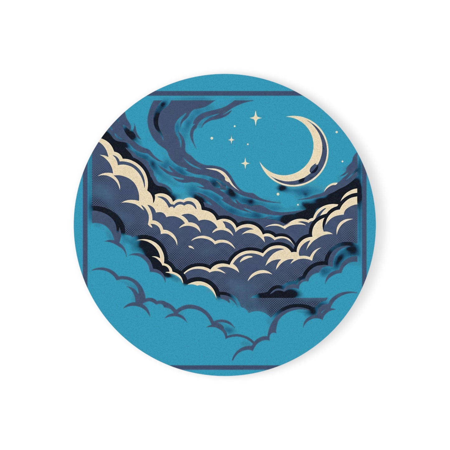 Moonlit Clouds Cork Coaster — Crescent Moon Night Sky Drink Coaster