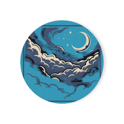 Moonlit Clouds Cork Coaster — Crescent Moon Night Sky Drink Coaster