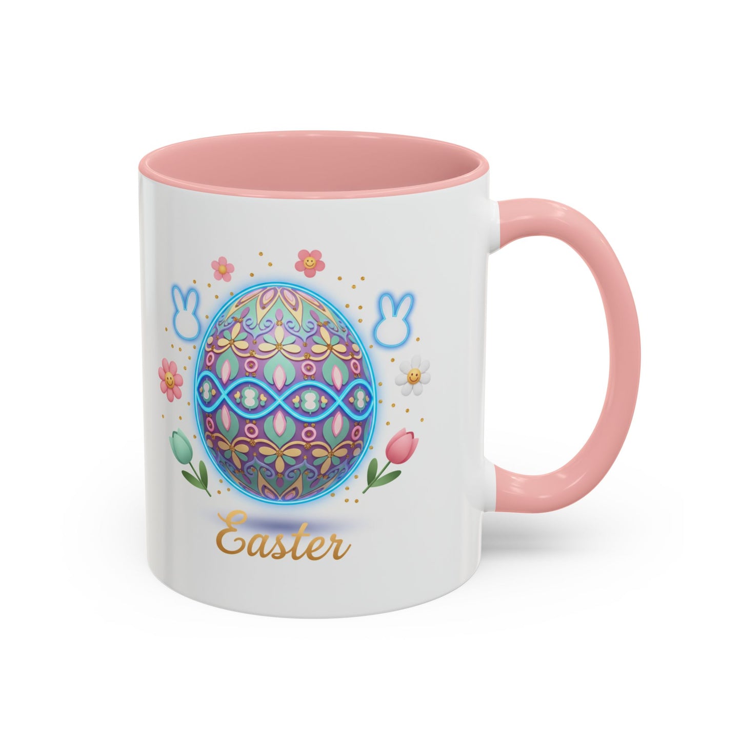 Easter Egg Accent Coffee Mug — Colorful Floral Bunny Design (11/15oz)