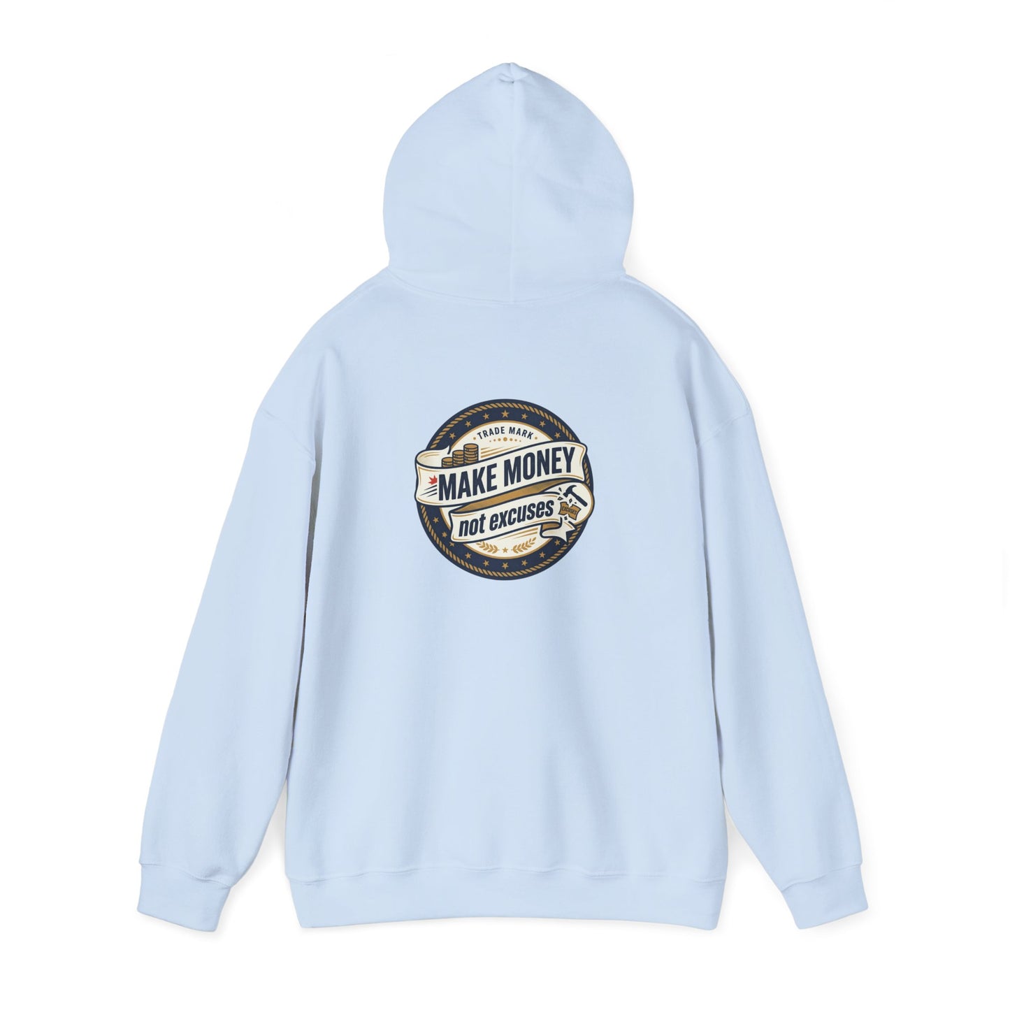 Make Money Not Excuses Hoodie — Motivational Vintage Badge Hooded Sweatshirt
