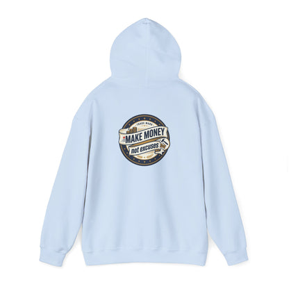 Make Money Not Excuses Hoodie — Motivational Vintage Badge Hooded Sweatshirt