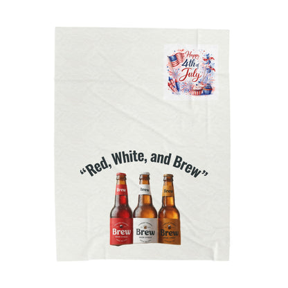 4th of July Velveteen Plush Blanket – "Red, White, and Brew" Beer Design