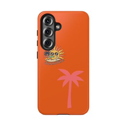 Summertime Palm Tough Phone Case — Retro Sun & Pink Palm Tropical Protective Cover