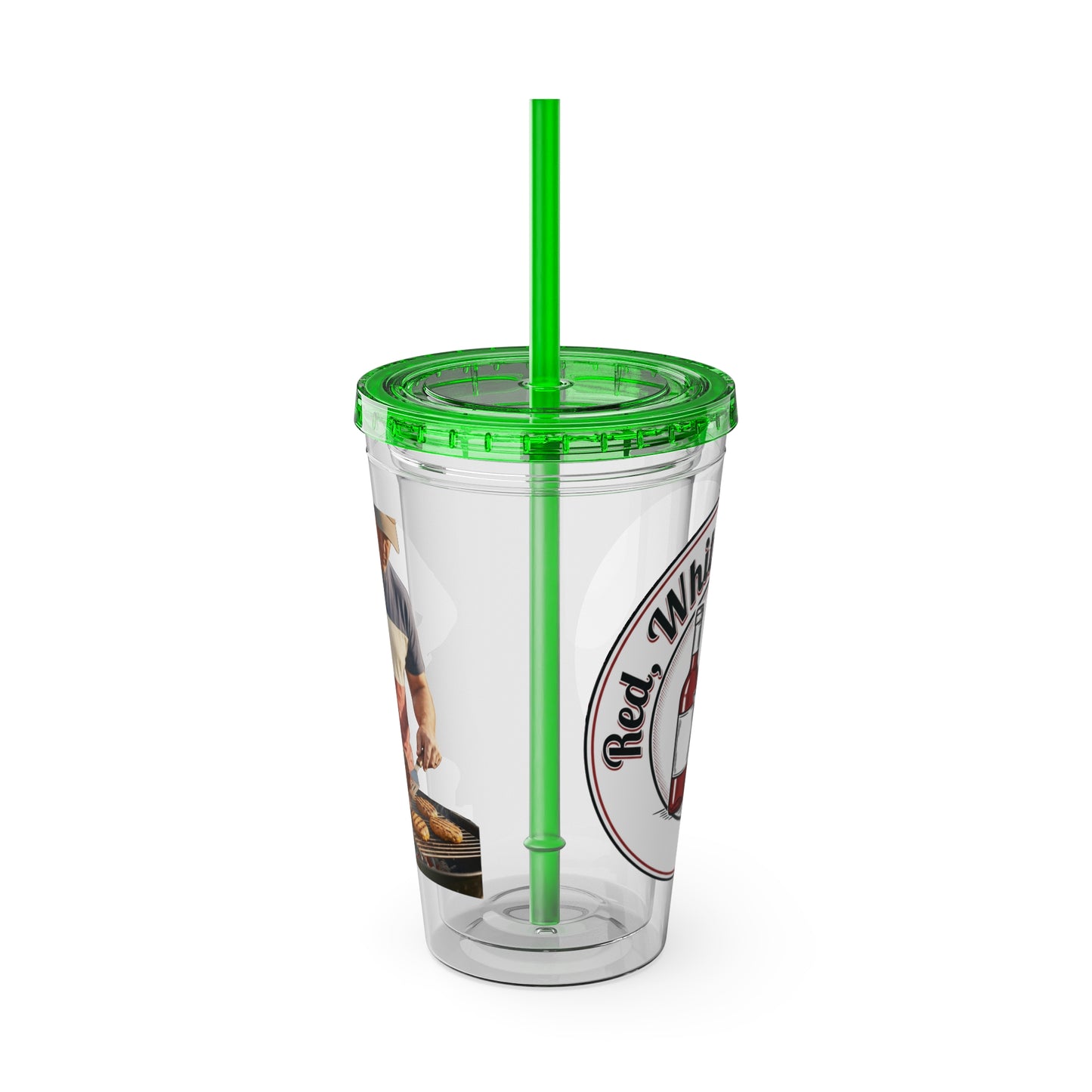16oz Sunsplash Tumbler with Straw — Beach BBQ Graphic Travel Cup