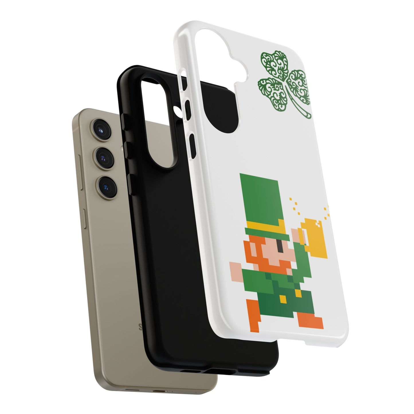 St. Patrick’s Pixel Leprechaun Phone Case — Cute Retro Gaming Clover Design