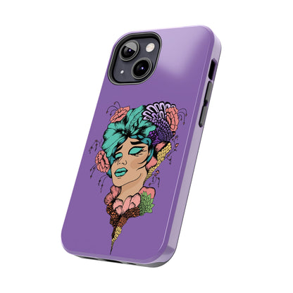Floral Dreamer Tough Phone Case — Purple Artistic Woman Illustration, Protective iPhone Cover
