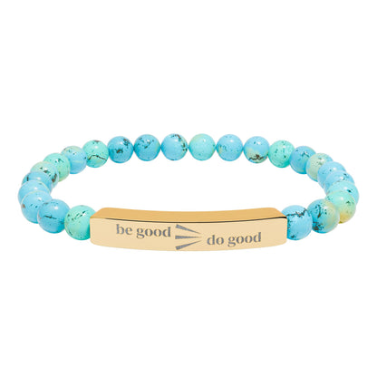 Engraved Natural Stone Stretch Bracelet — Personalized Bar Bead Bracelet