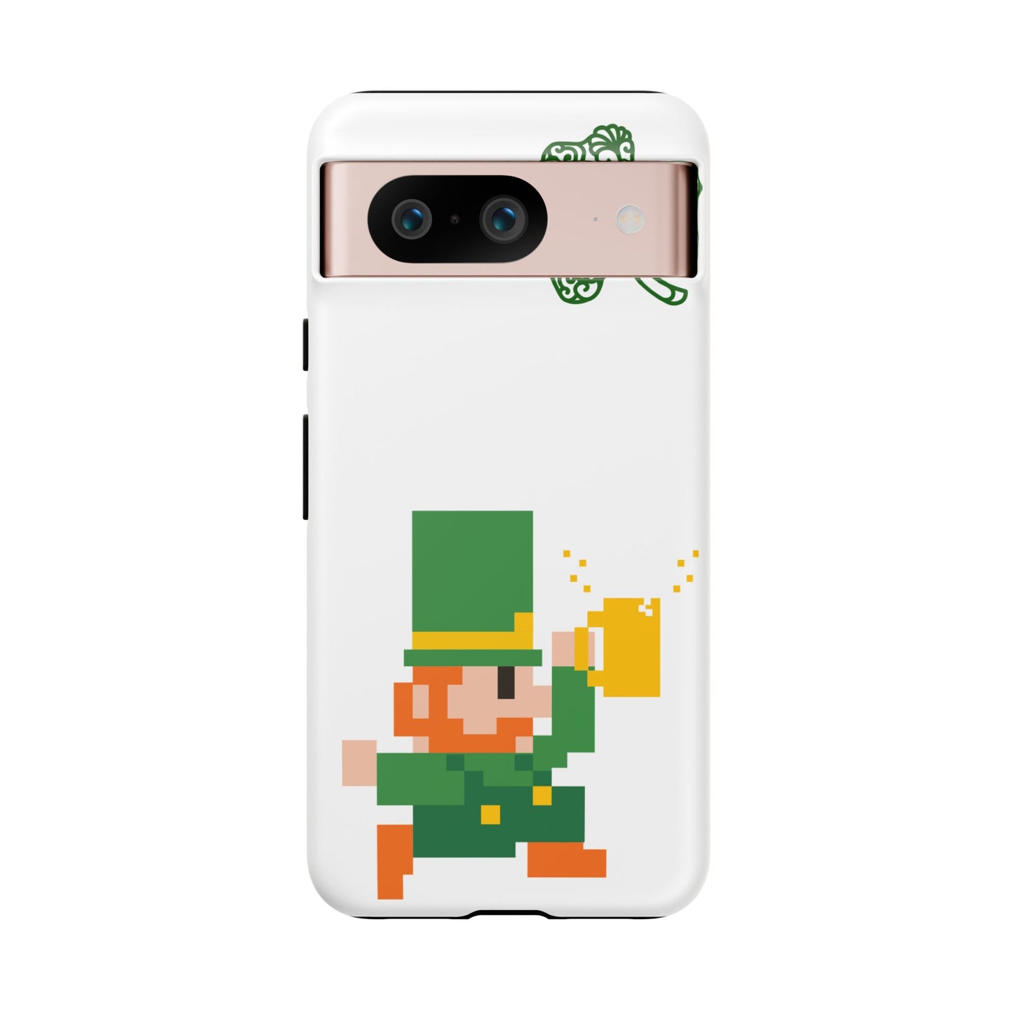 St. Patrick’s Pixel Leprechaun Phone Case — Cute Retro Gaming Clover Design