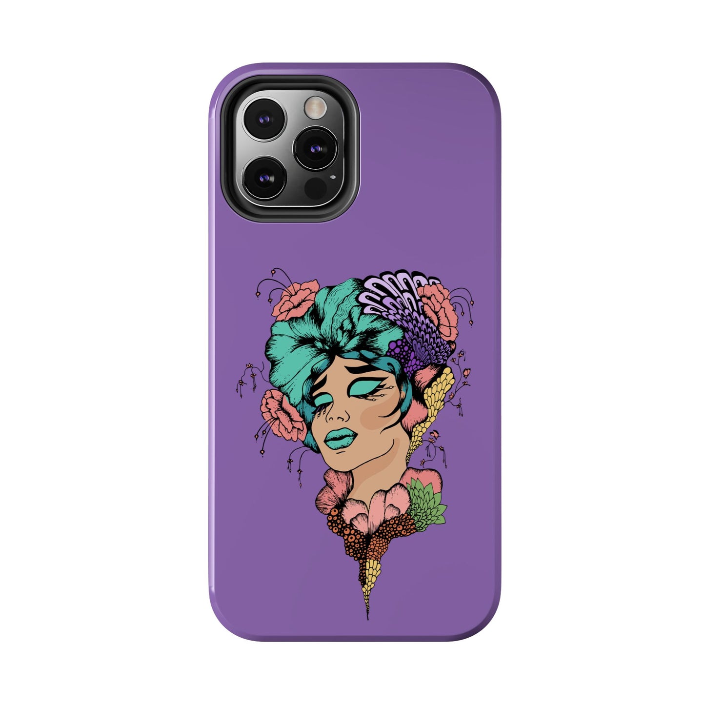 Floral Dreamer Tough Phone Case — Purple Artistic Woman Illustration, Protective iPhone Cover