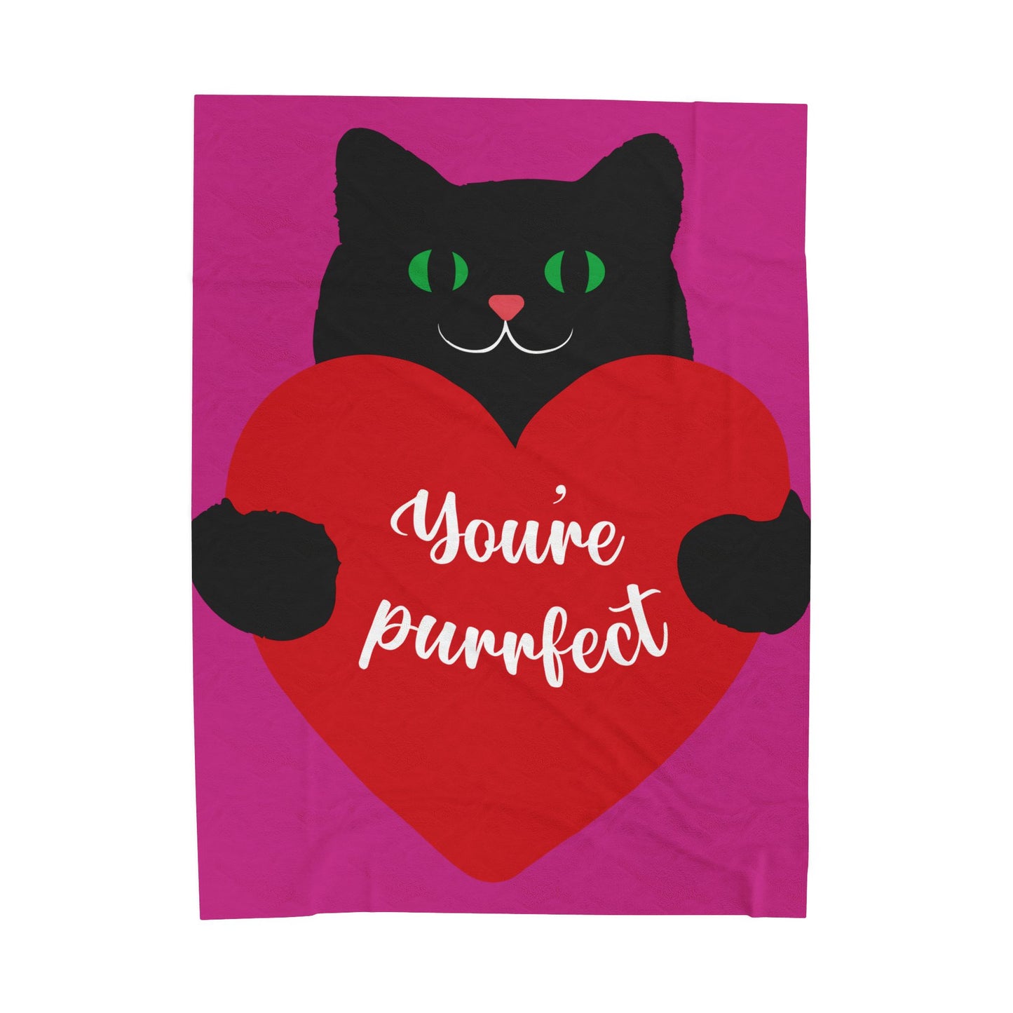 Plush Blanket - "You're Purrfect" Black Cat Heart Throw
