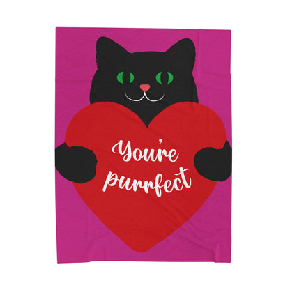 Plush Blanket - "You're Purrfect" Black Cat Heart Throw