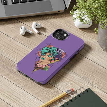 Floral Dreamer Tough Phone Case — Purple Artistic Woman Illustration, Protective iPhone Cover