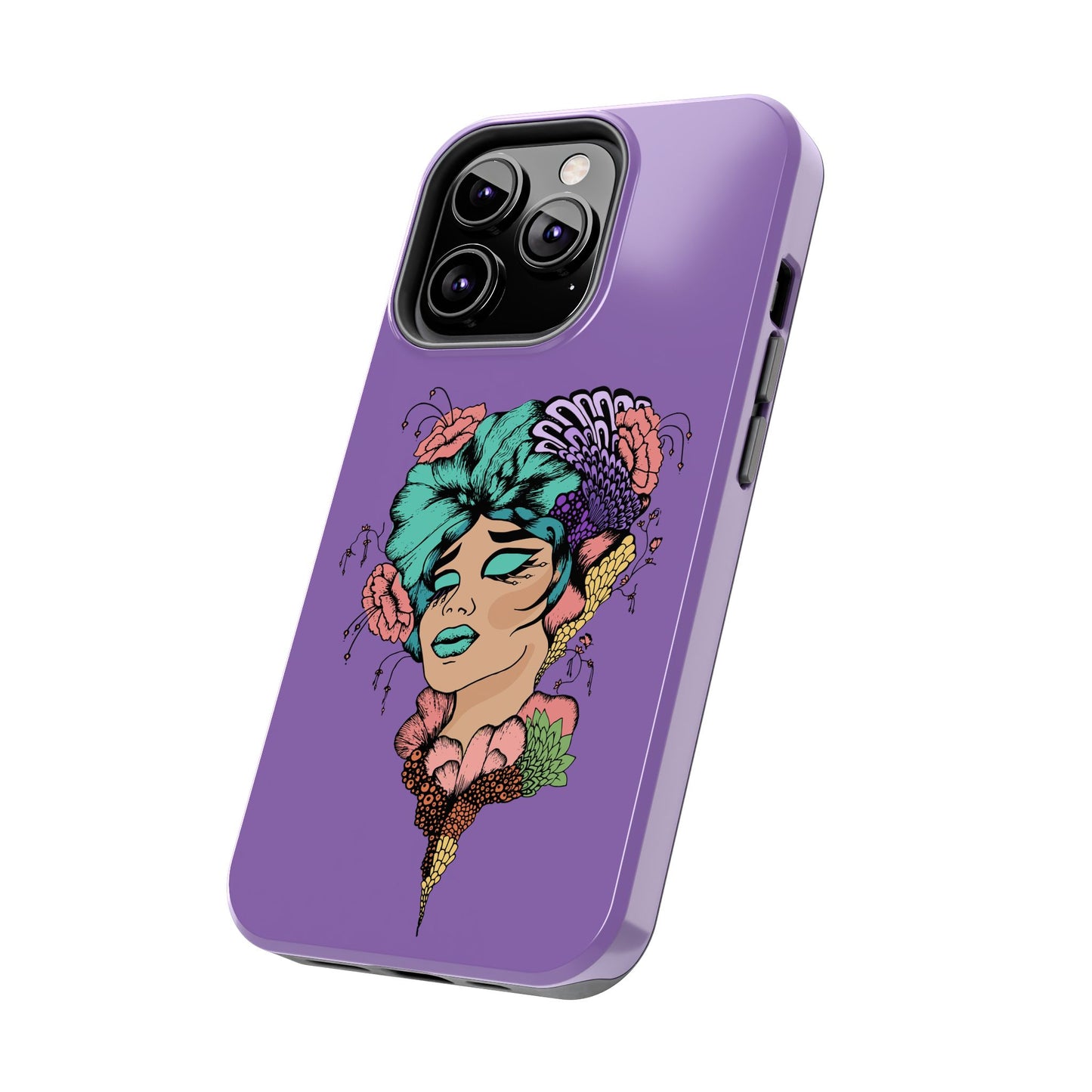 Floral Dreamer Tough Phone Case — Purple Artistic Woman Illustration, Protective iPhone Cover