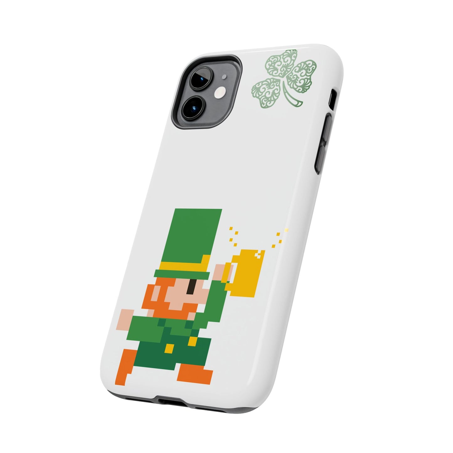 St. Patrick's Pixel Leprechaun Tough Phone Case — Shamrock & Beer Mug