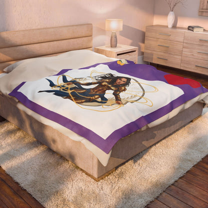 Wonder Warrior Velveteen Plush Blanket — Heroine Armor Illustration Throw for Fans