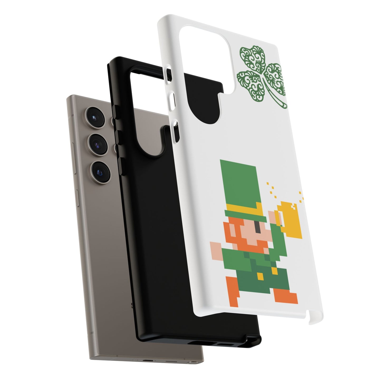 St. Patrick’s Pixel Leprechaun Phone Case — Cute Retro Gaming Clover Design
