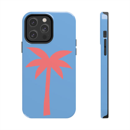 Tough Phone Case — Coral Palm on Sky Blue (Durable Protective Phone Cover)