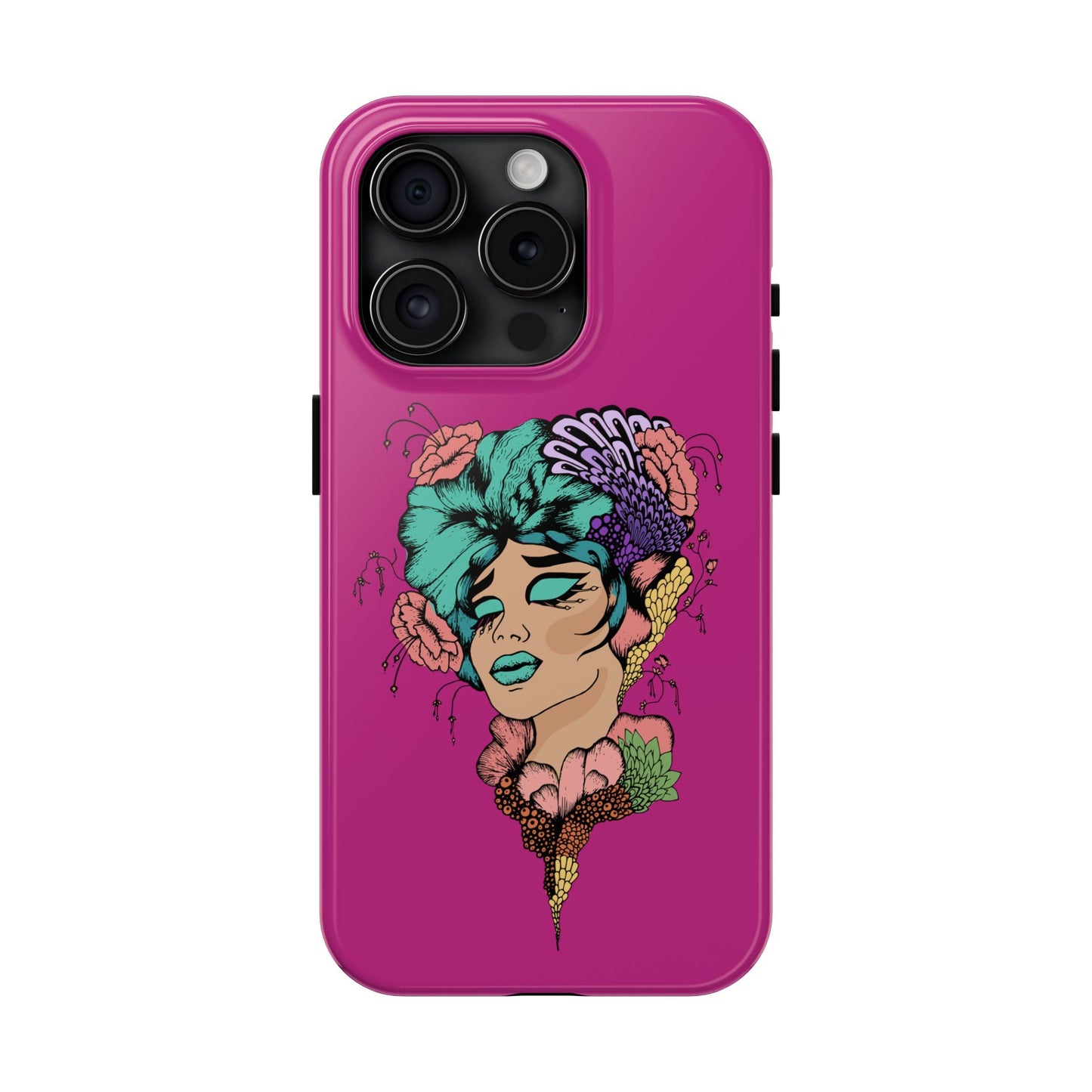 Floral Muse Tough Phone Case — Bold Pink Artistic Portrait Phone Cover