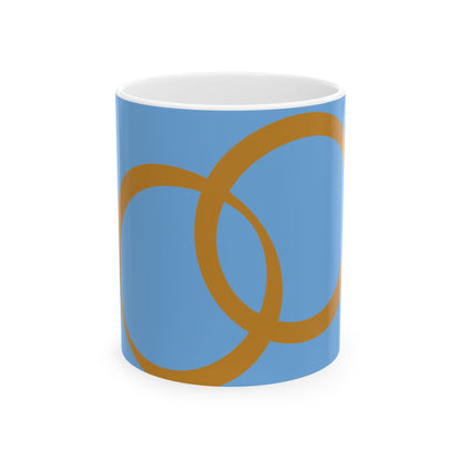 Blue Ceramic Mug with Interlocking Gold Rings – Minimalist Modern Coffee Cup (11oz, 15oz)