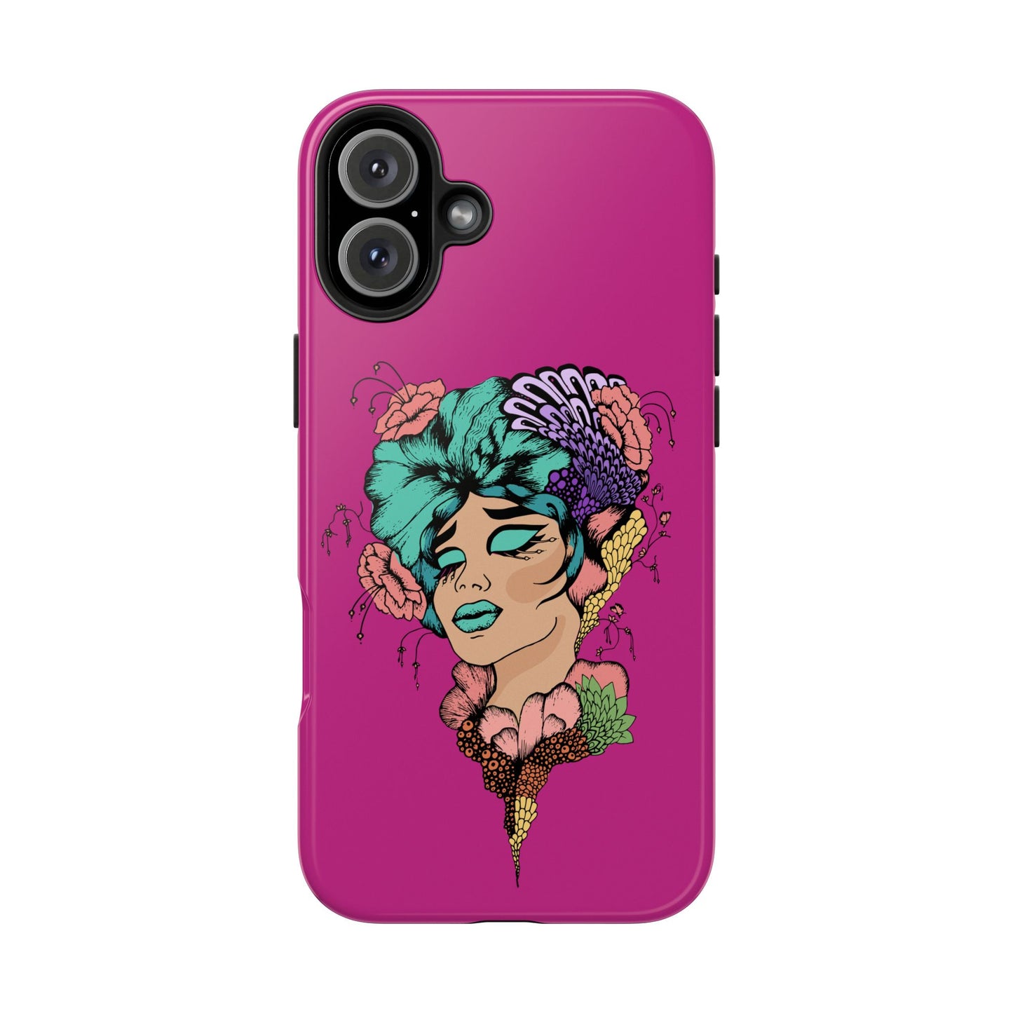 Floral Muse Tough Phone Case — Bold Pink Artistic Portrait Phone Cover
