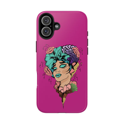 Floral Muse Tough Phone Case — Bold Pink Artistic Portrait Phone Cover