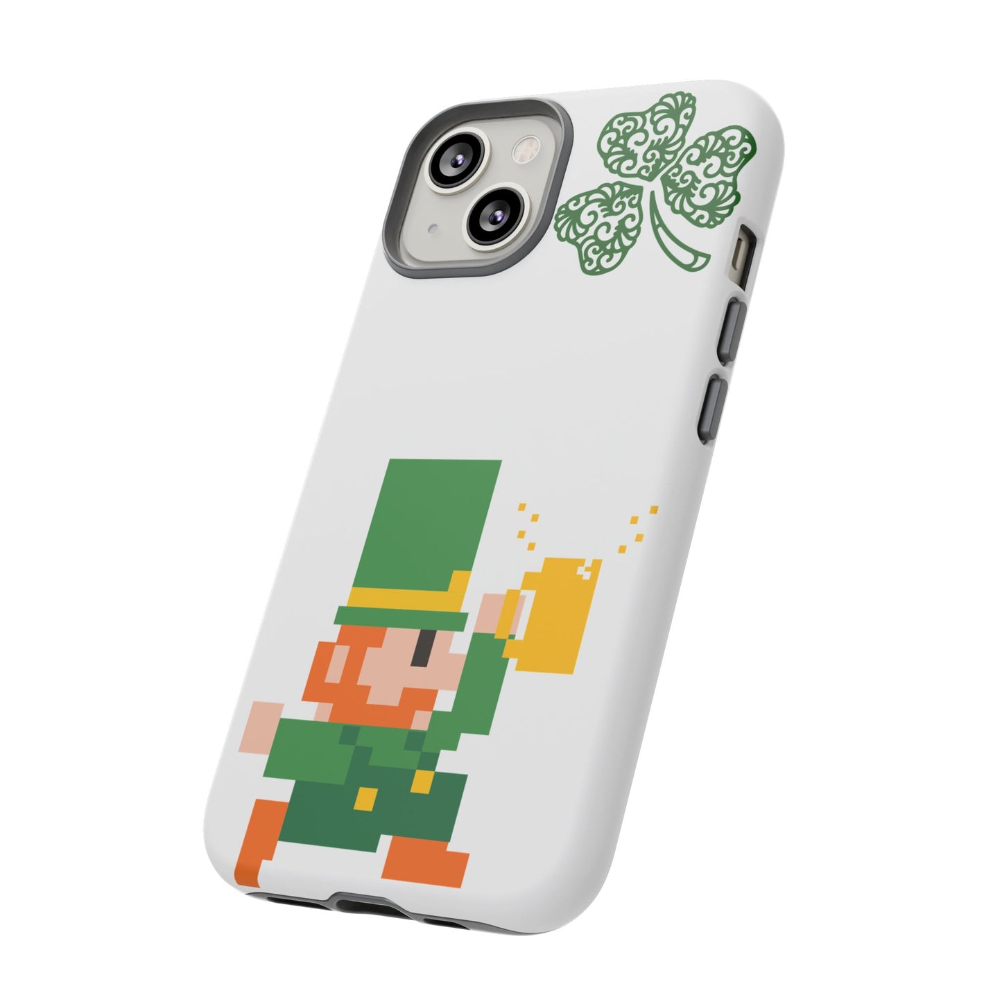 St. Patrick’s Pixel Leprechaun Phone Case — Cute Retro Gaming Clover Design