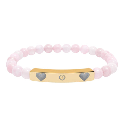Engravable Natural Stone Stretch Bracelet — Heart Bar Beaded Bracelet